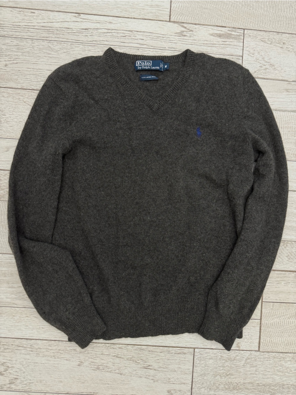 Ralph Lauren Men's Dark Gray V-Neck Sweater with Navy Pony